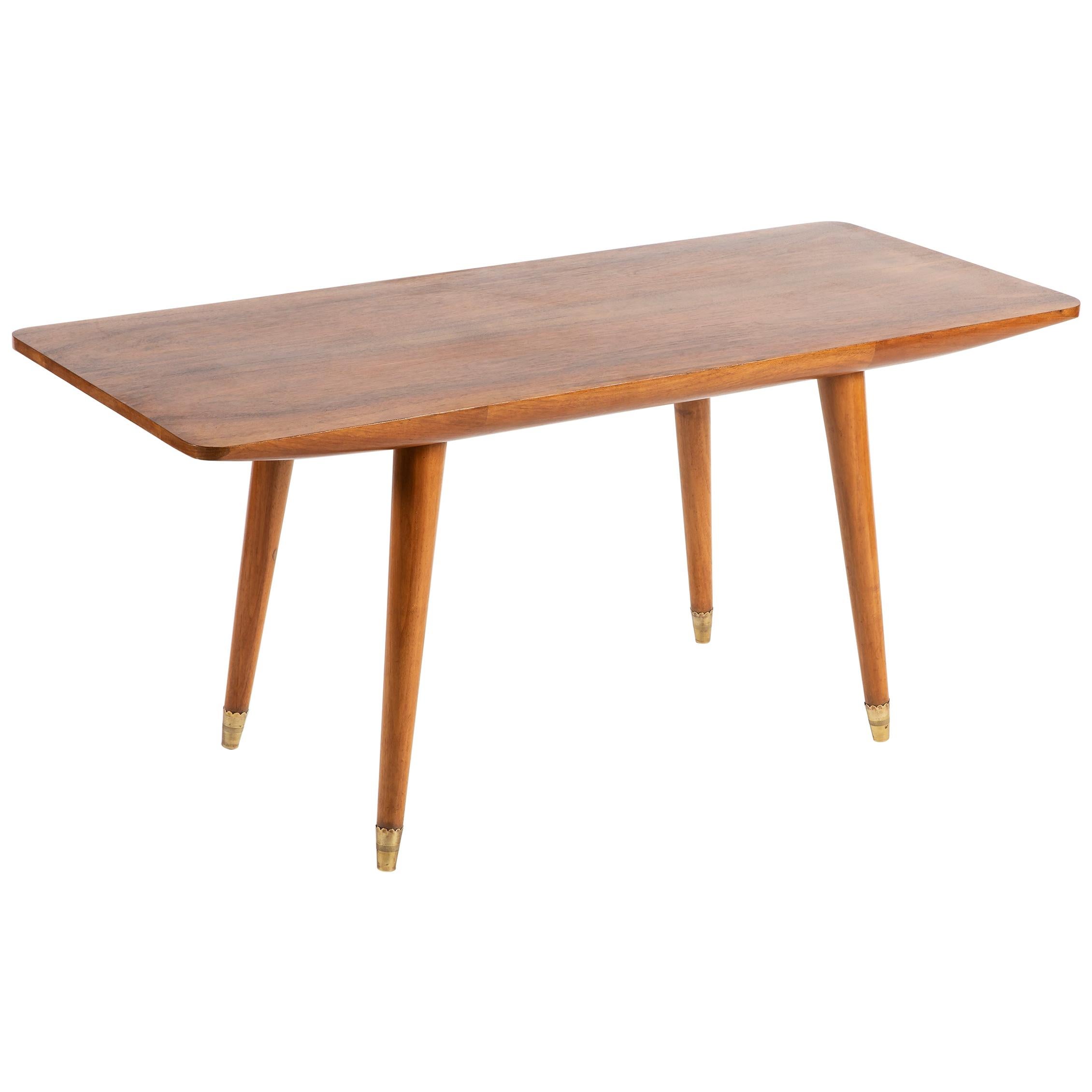 Italian Rosewood with Brass Feet Coffee Table, 1950s For Sale at 1stDibs