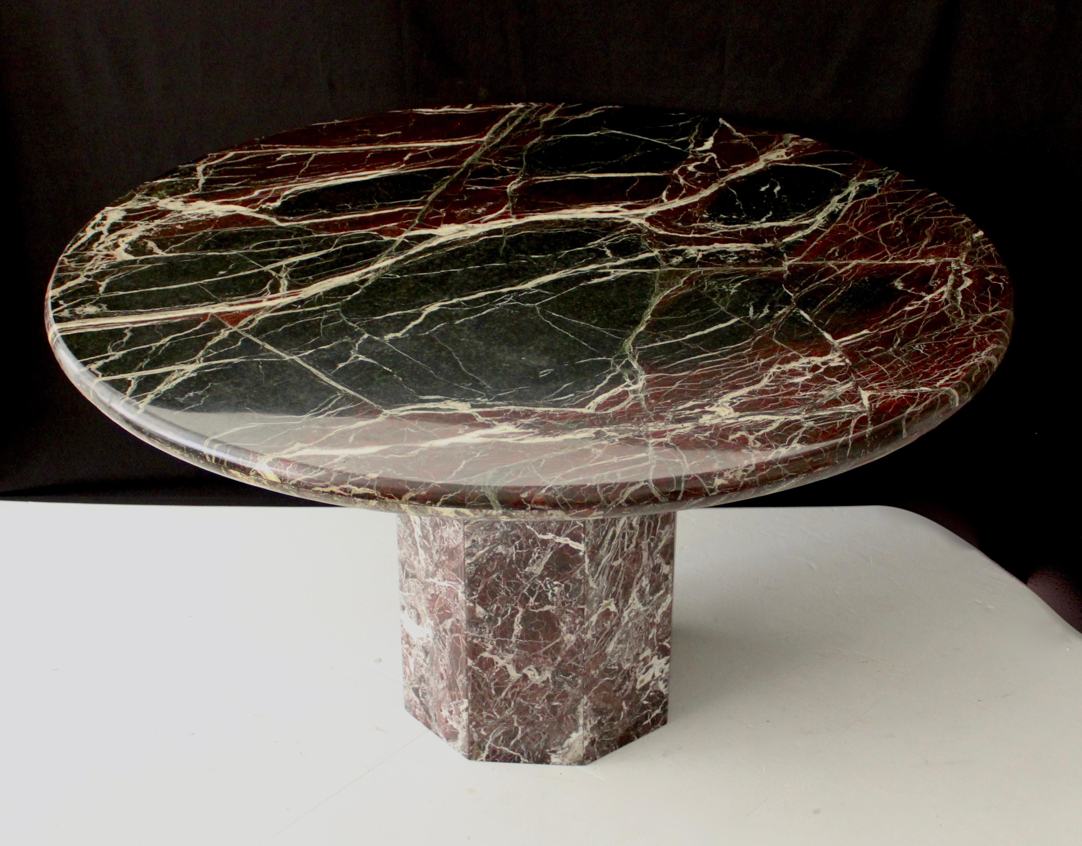 Mid-Century Modern Italian Rosso Levanto Marble Round Dining Table