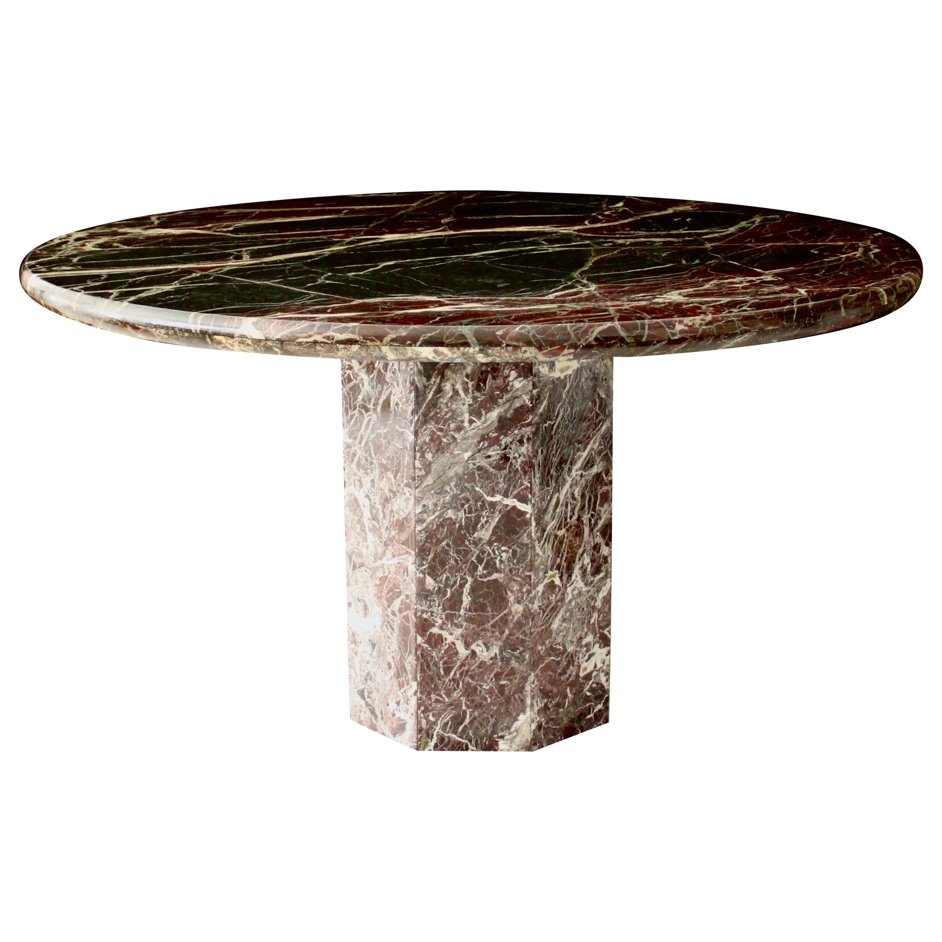 Table de salle à manger ronde italienne en marbre Rosso Levanto