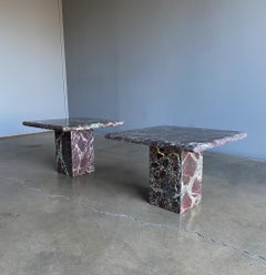 Italian Rosso Levanto Modernist Marble Side Tables, circa 1980