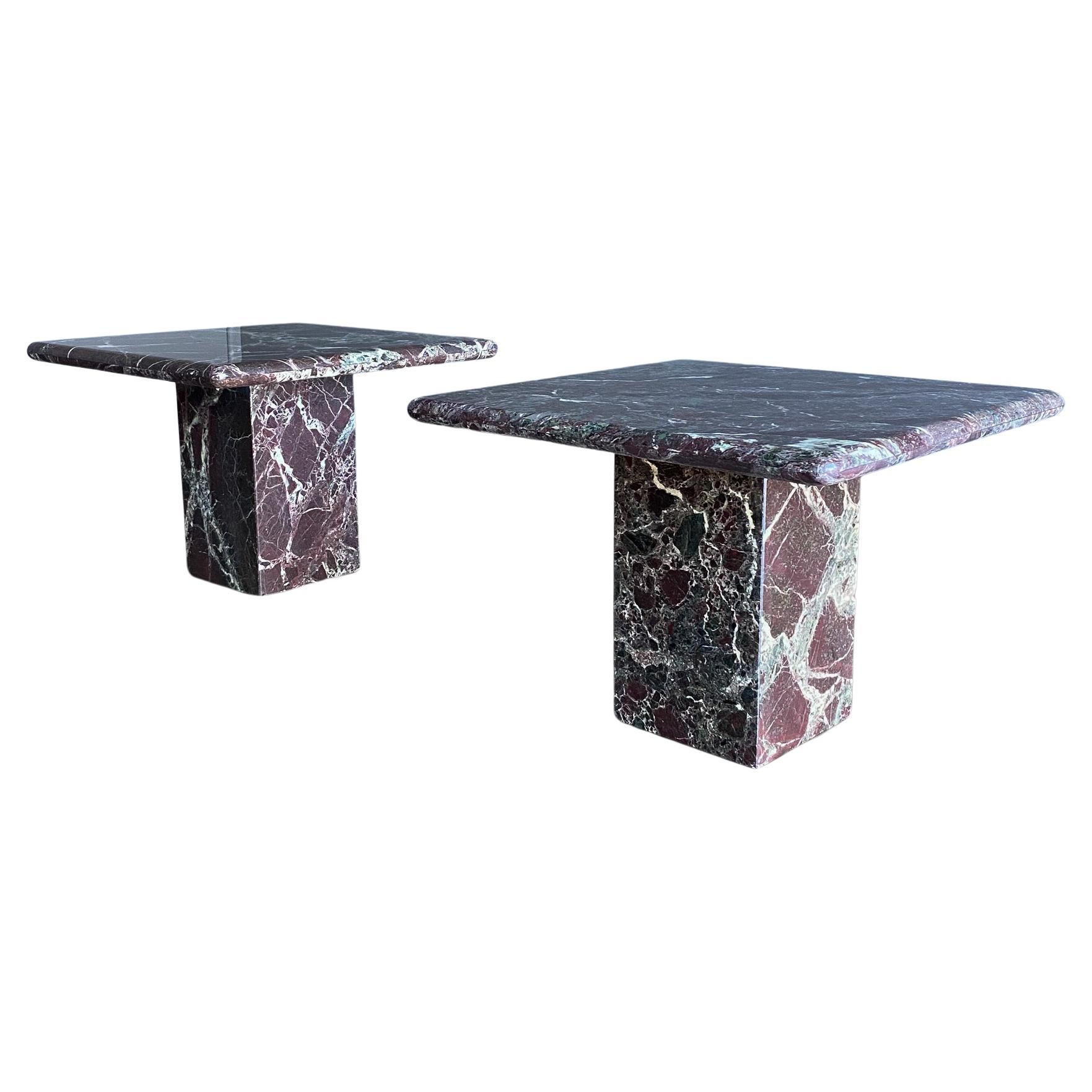 Italian Rosso Levanto Modernist Marble Side Tables, circa 1980