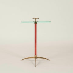 Italian Rosso Red Murano Glass Brass Tripod Side Table