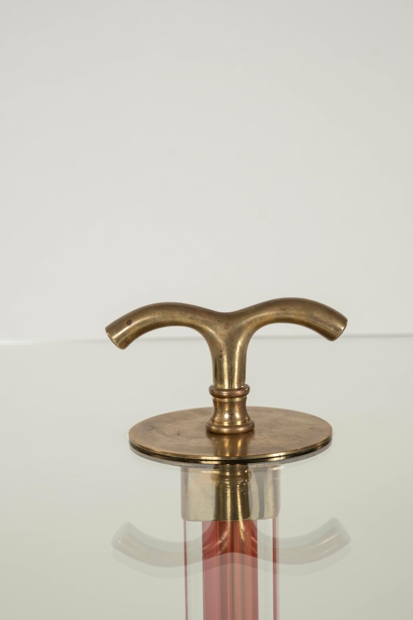 Italian Rosso Red Murano Glass Brass Tripod Side Table In Good Condition For Sale In Houston, TX