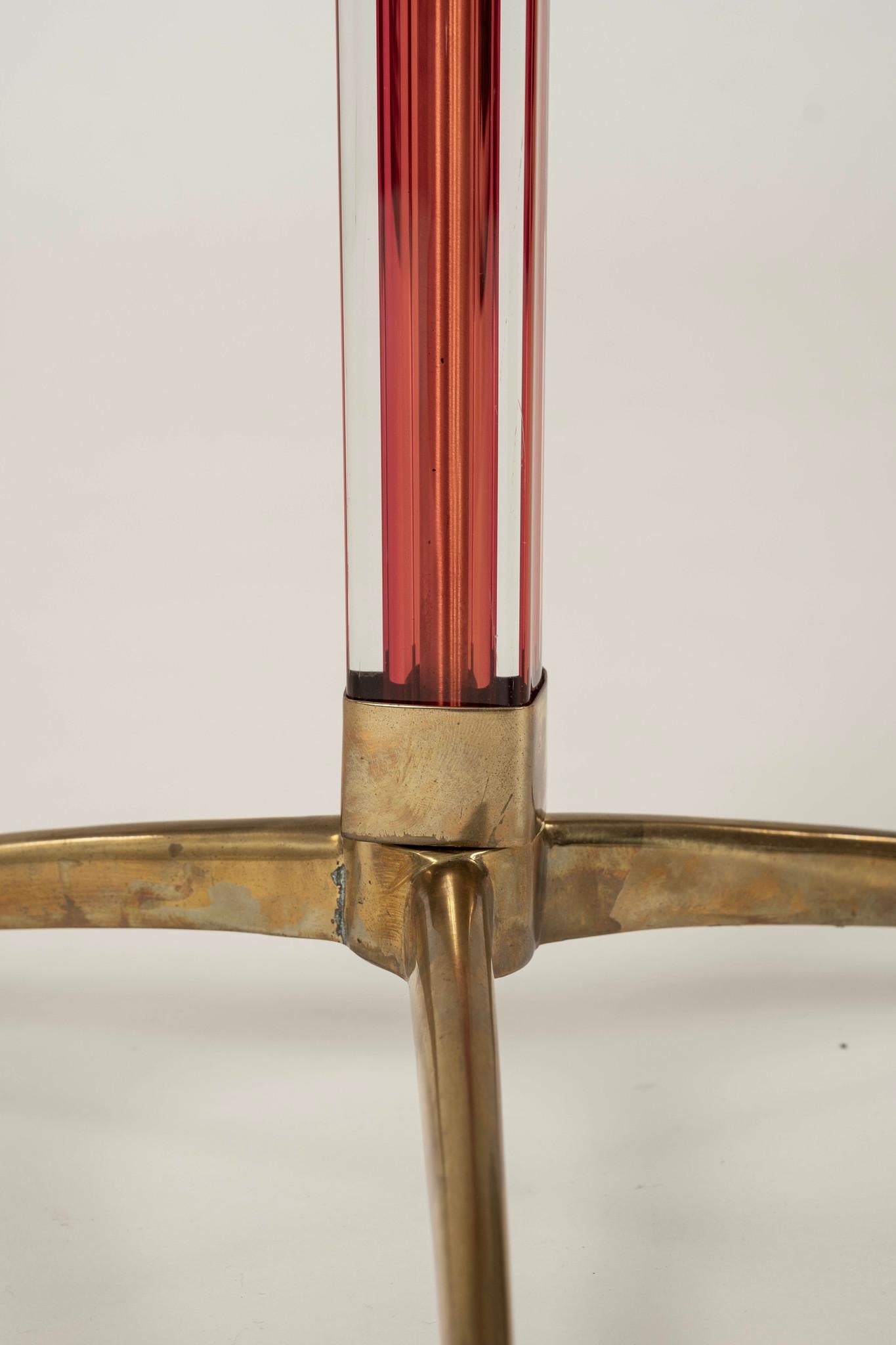 Italian Rosso Red Murano Glass Brass Tripod Side Table For Sale 2