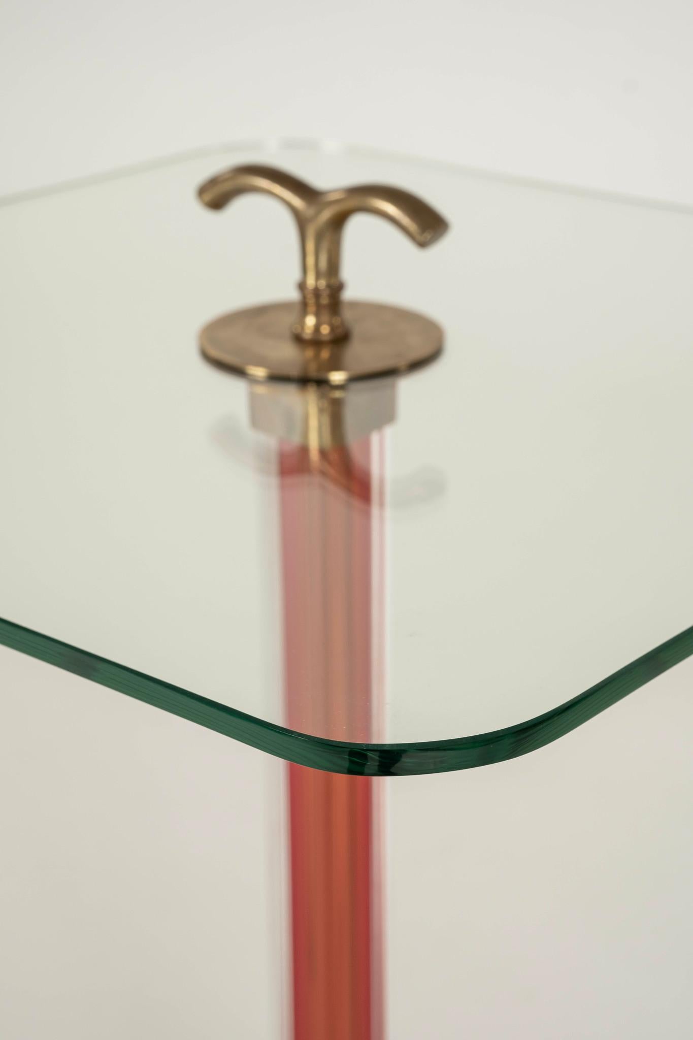 Italian Rosso Red Murano Glass Brass Tripod Side Table For Sale 4