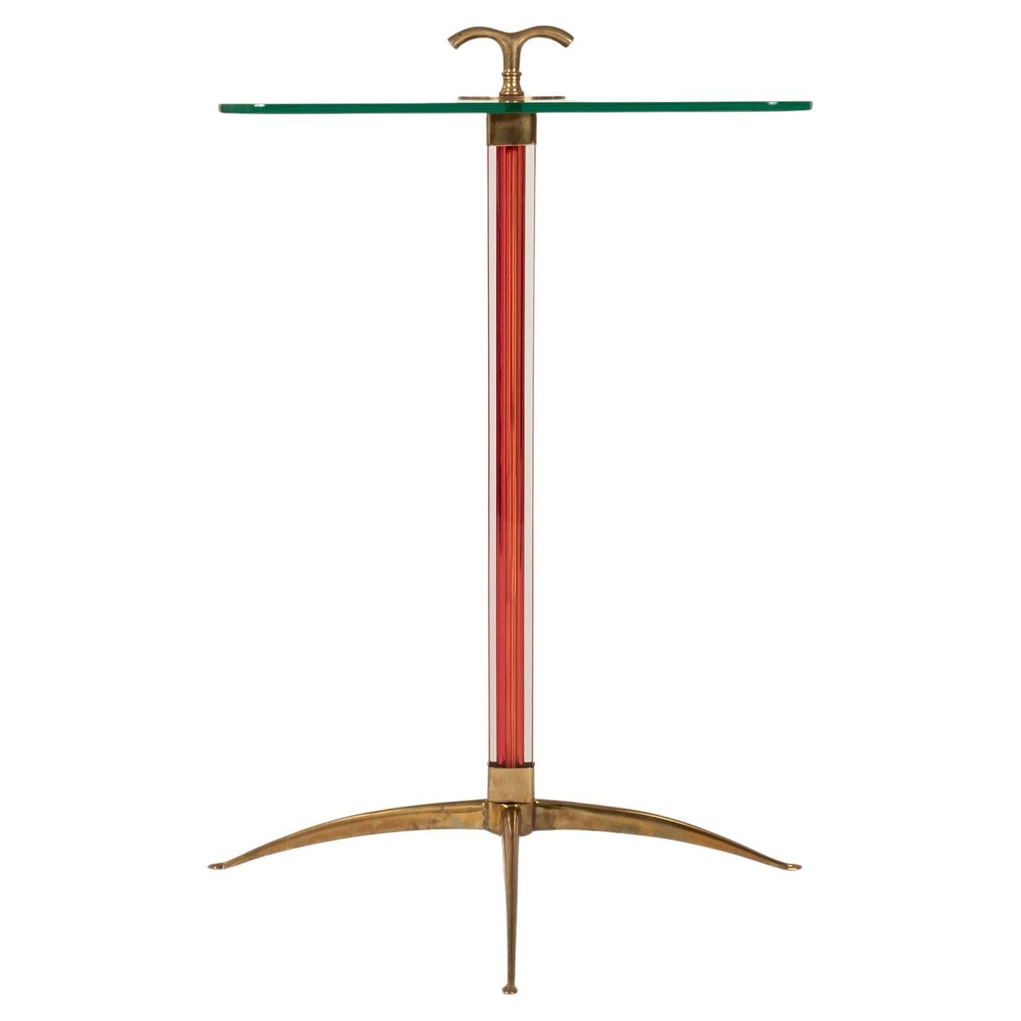 Italian Rosso Red Murano Glass Brass Tripod Side Table For Sale