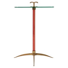 Italian Rosso Red Murano Glass Brass Tripod Side Table