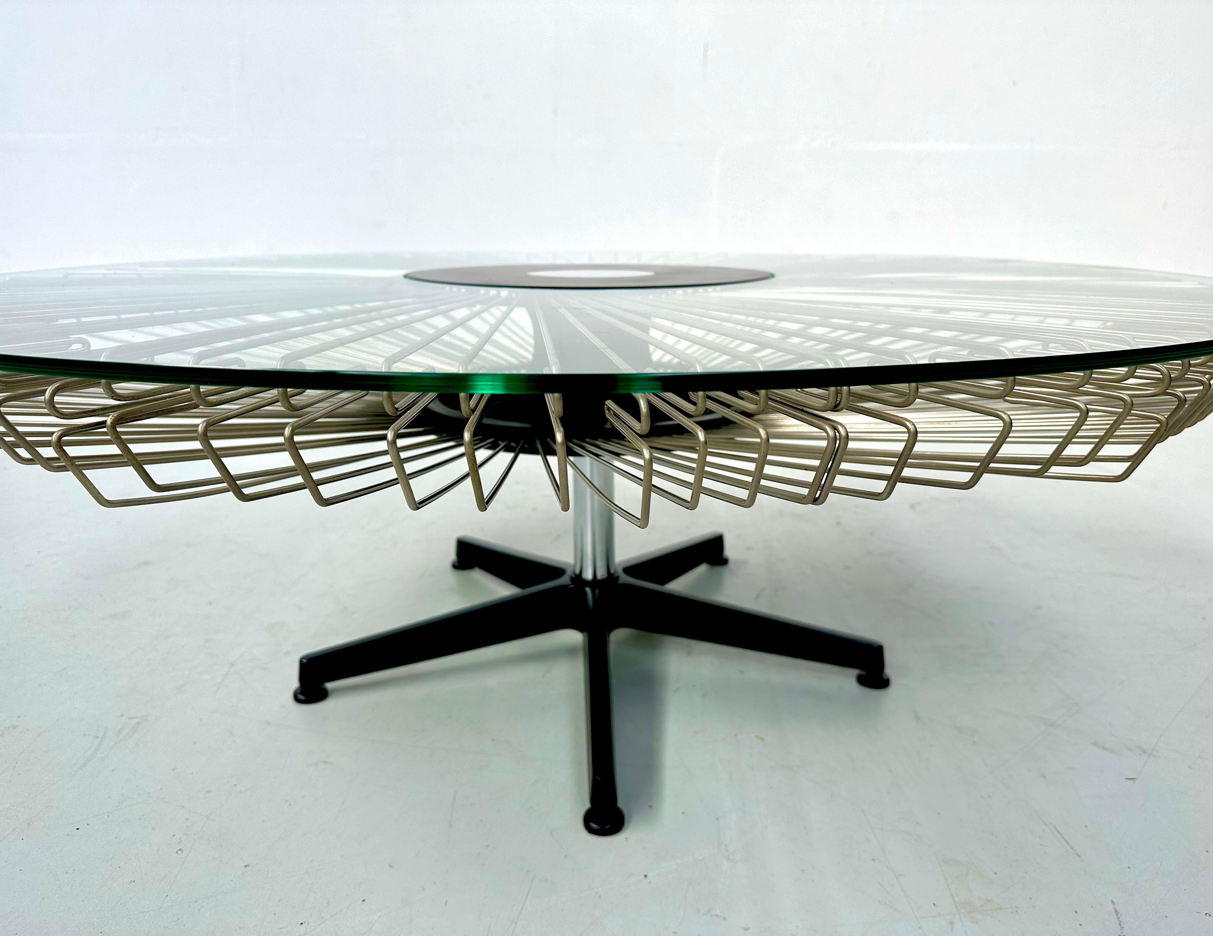 Italian Rotating Glass and Metal Coffee Table designed for Prada, 1990s. For Sale 7