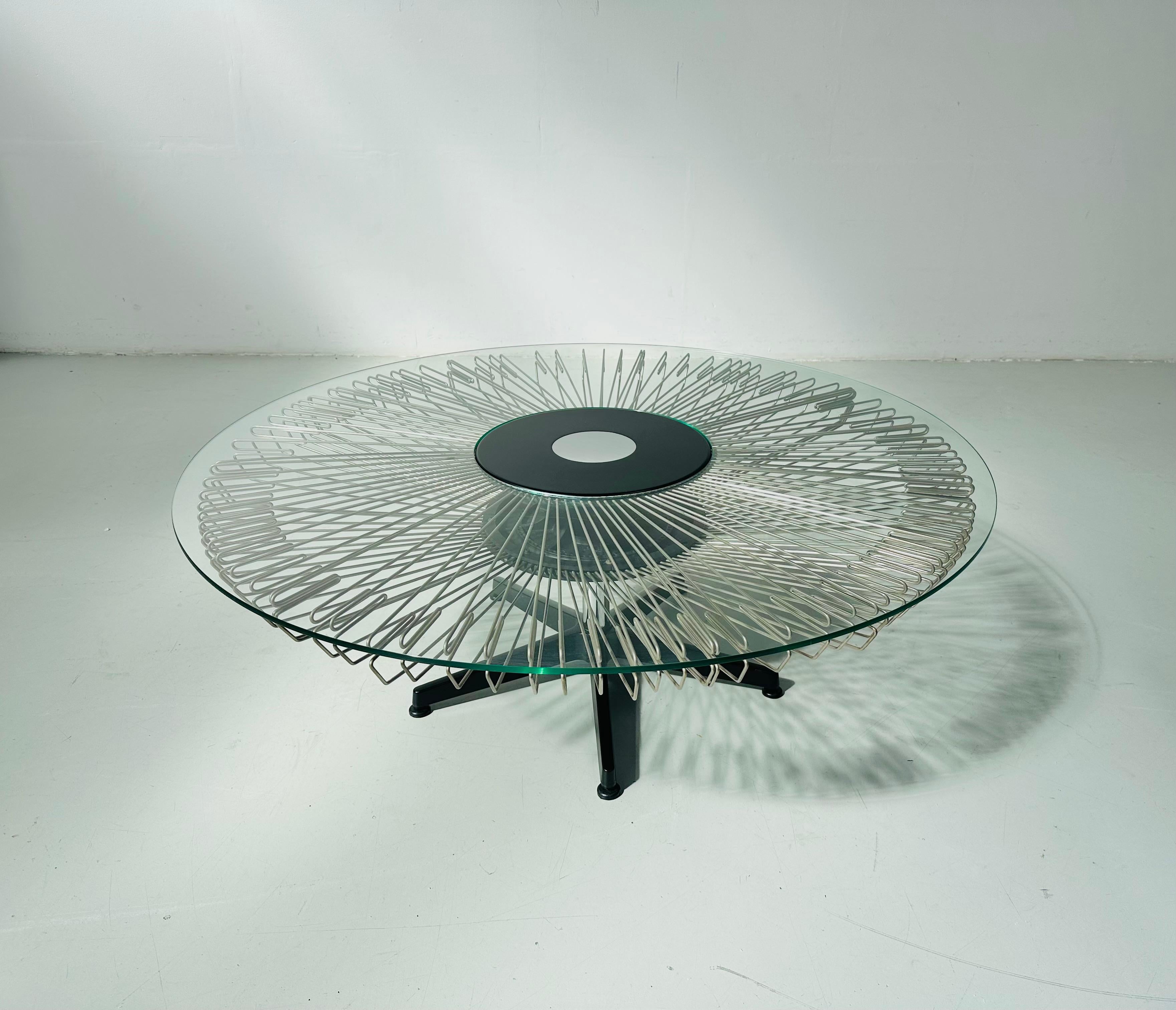 Italian Rotating Glass and Metal Coffee Table designed for Prada, 1990s. For Sale 8