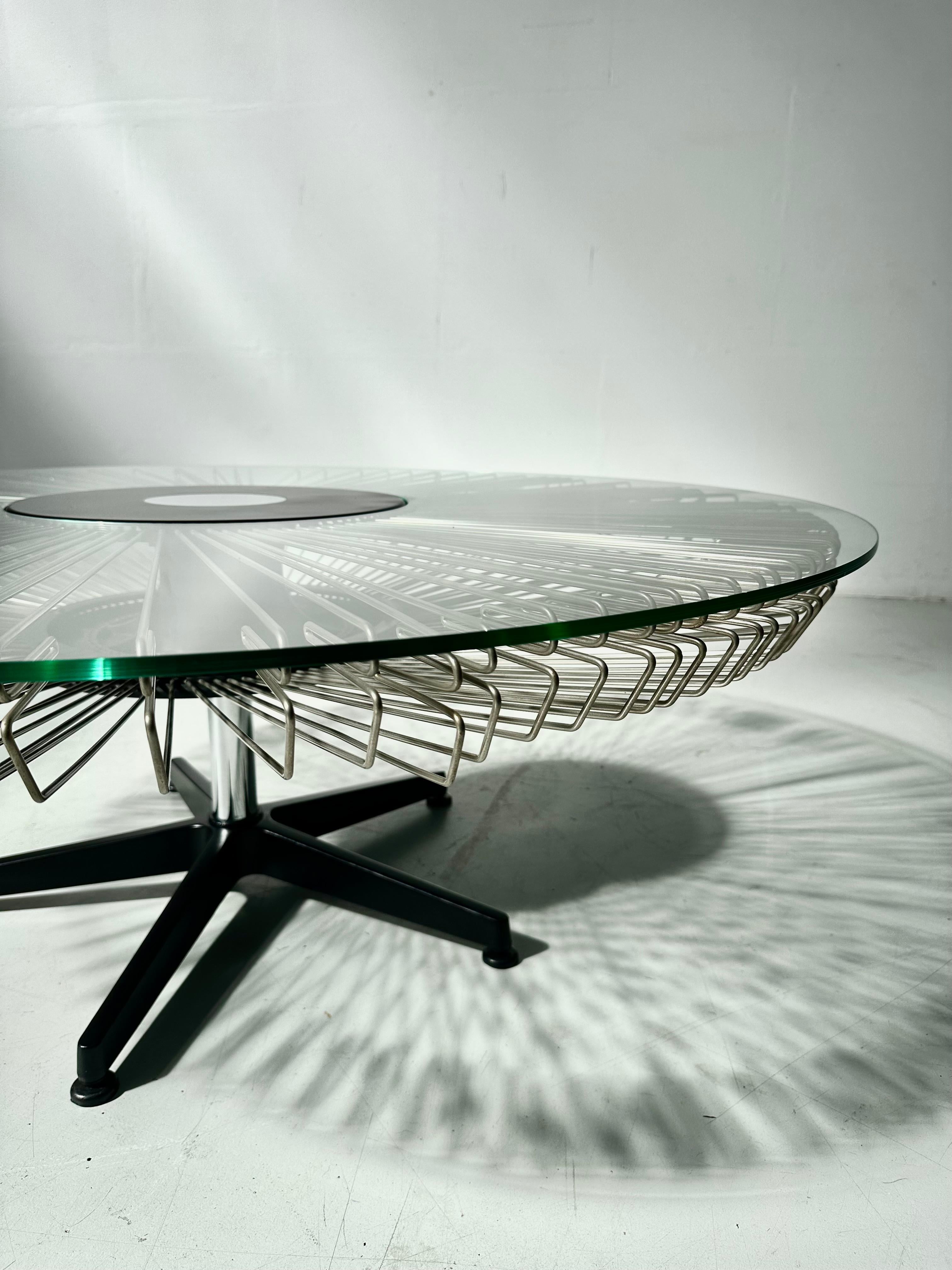 Italian Rotating Glass and Metal Coffee Table designed for Prada, 1990s. For Sale 3