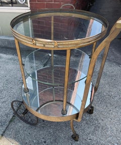 Italian Rotating Round Brass & Glass Bar/Desert Cart Trolley Removeable Tray