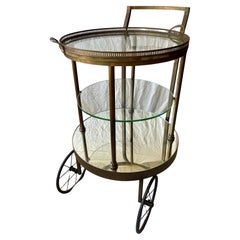 Chariot de bar/désert italien rotatif rond en laiton et verre Plateau amovible
