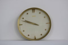 Italian round 1960s wall clock with brass frame made by Ritz-Italora, Milan