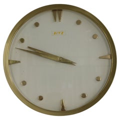 Italian round 1960s wall clock with brass frame made by Ritz-Italora, Milan