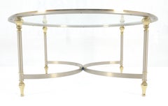 Italian Round 38" Brushed Chrome & Brass Bezel & leg Glass Top Coffee Table MINT