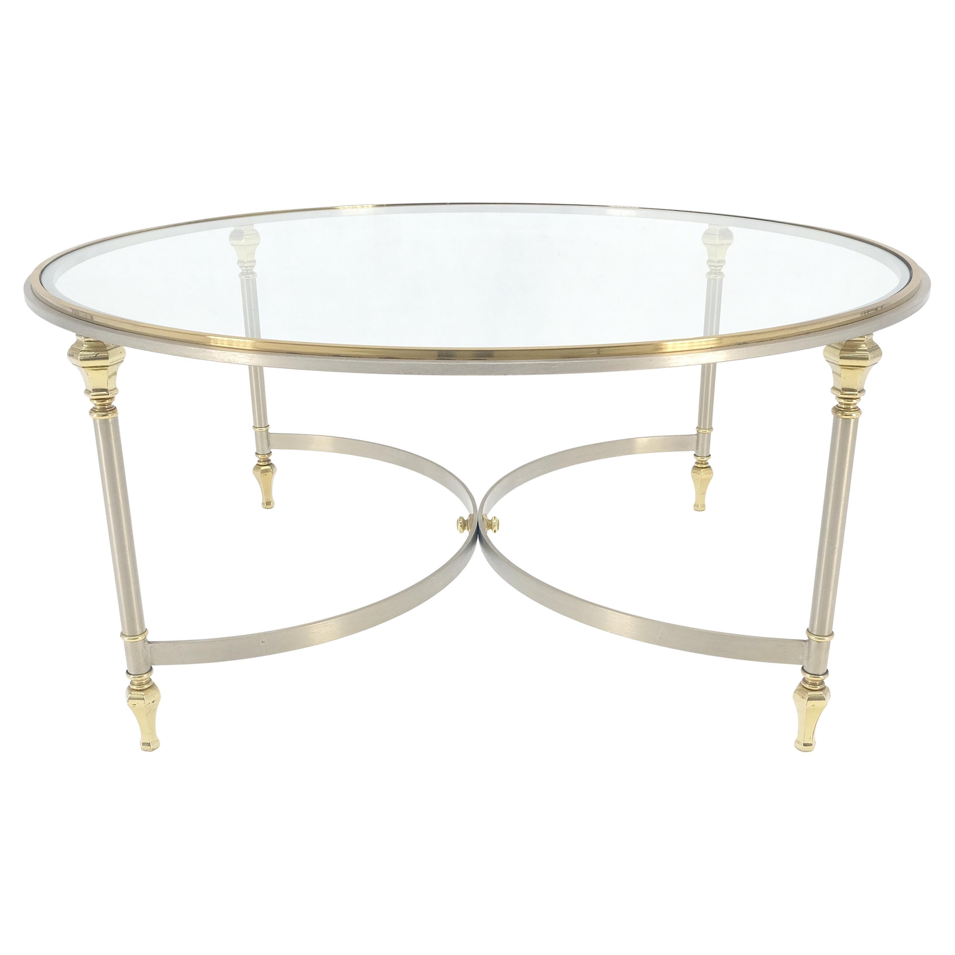 Mesa de centro redonda italiana de 38" con bisel de cromo cepillado y latón y tapa de cristal MINT