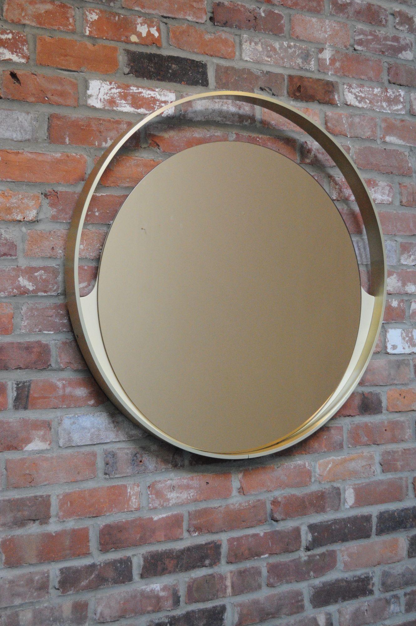 Mid-Century Modern Italian Round Aluminum Architectural Wall Mirror with Bronzed Glass by Rimadesio For Sale
