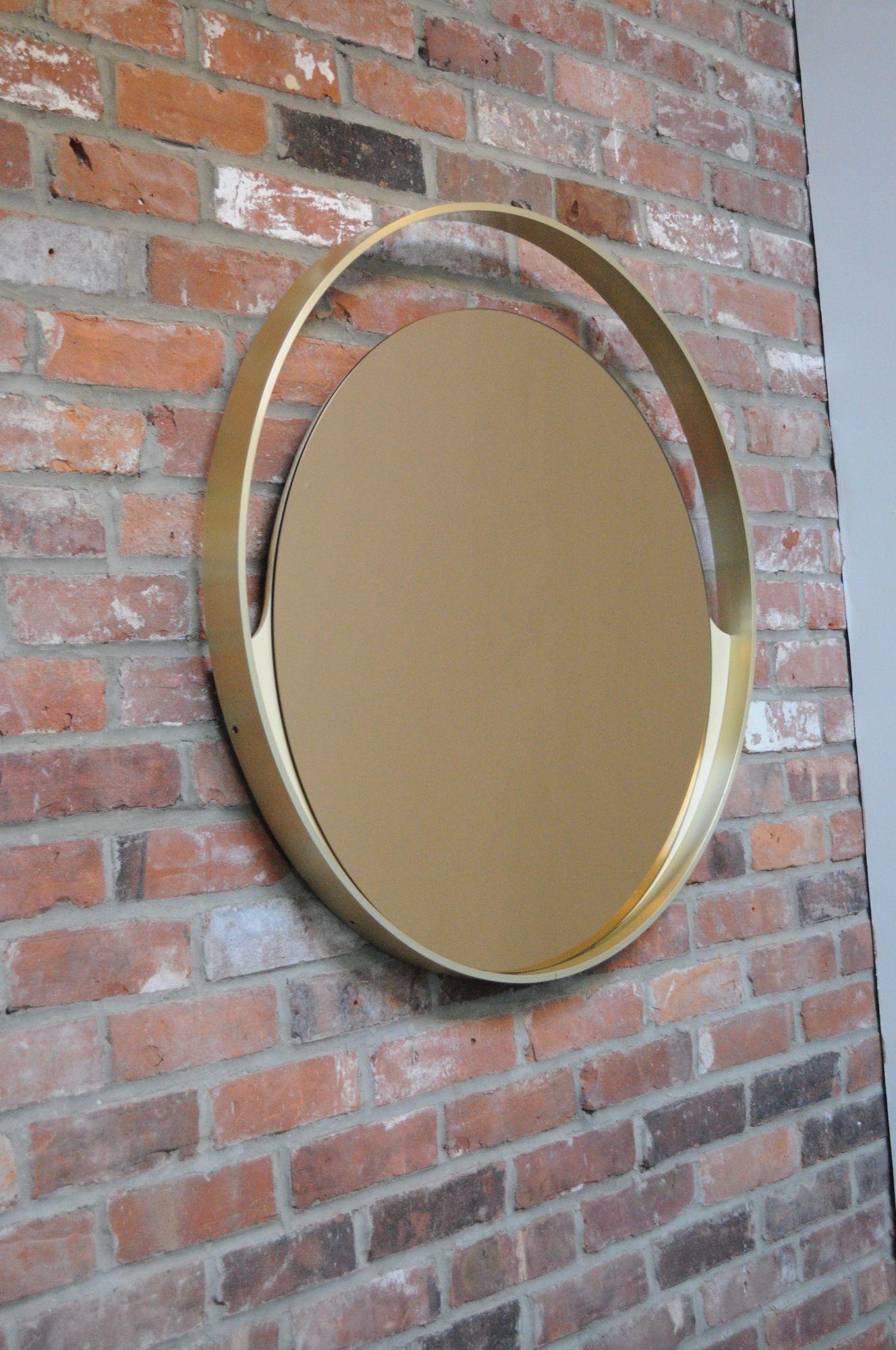 Lacquered Italian Round Aluminum Architectural Wall Mirror with Bronzed Glass by Rimadesio For Sale