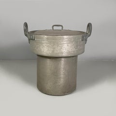 Italian round aluminum pot with lid, 1930s