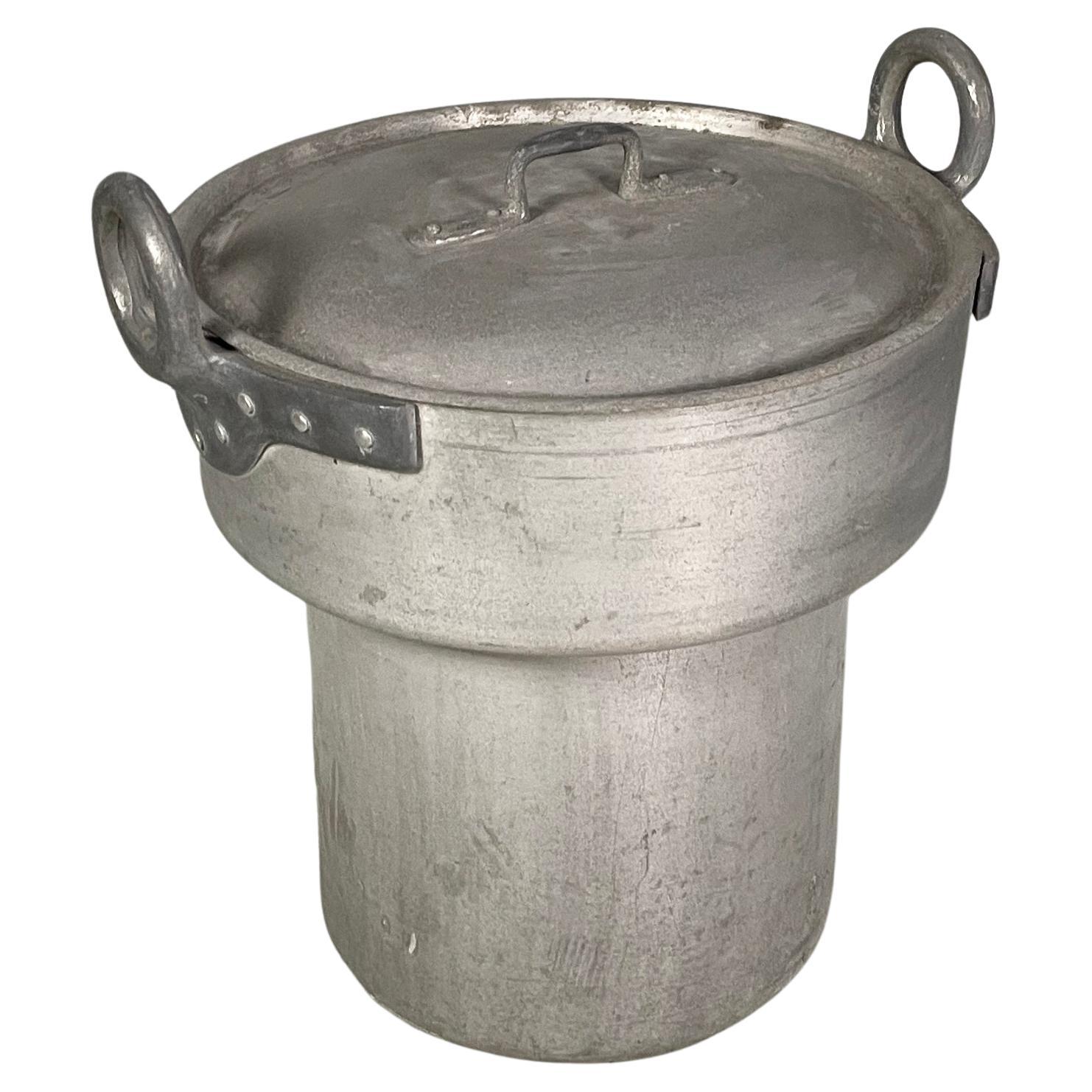 Italian round aluminum pot with lid, 1930s For Sale