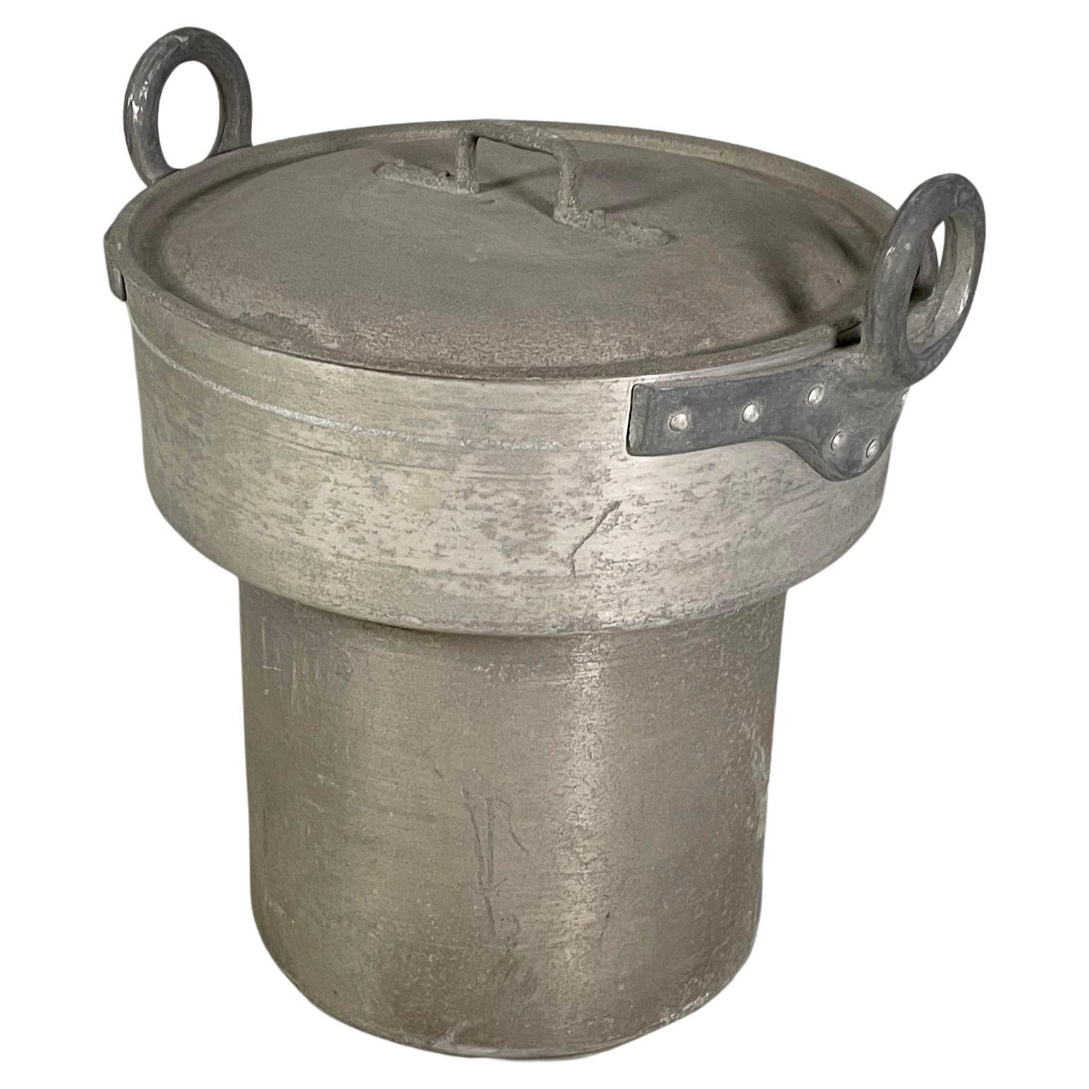 Italian round aluminum pot with lid, 1930s For Sale