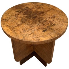 Italian Round Art Deco Burl Walnut Coffee Side Table with Ebonized Legs