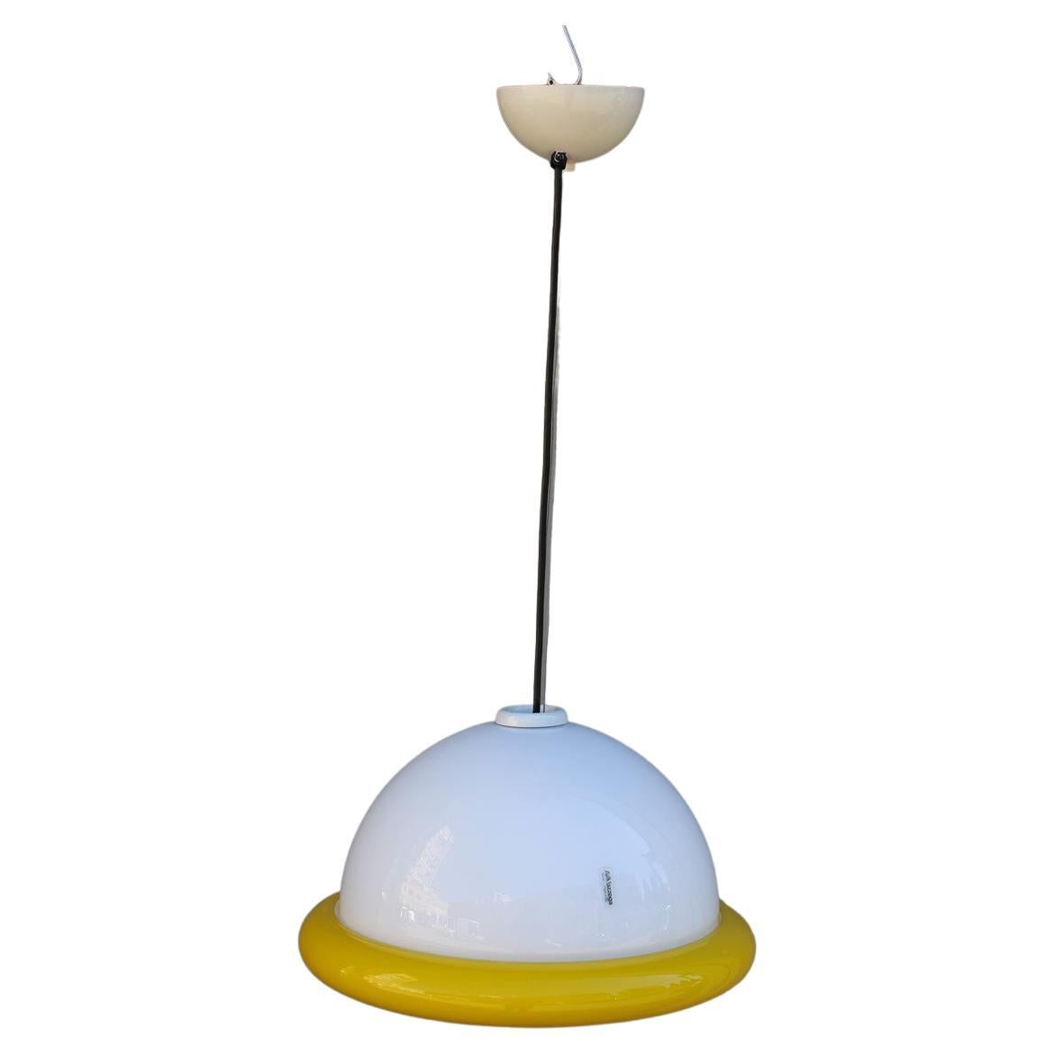 Italian Round AV Mazzega White and Yellow Italian Design 1970s Sottsass Style
