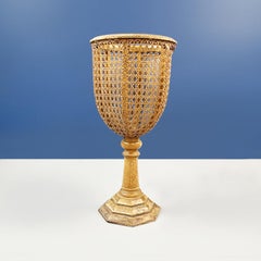 Italian Round Ball Holder in Wood and Wicker, Early 1900s