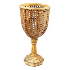 Italian Round Ball Holder in Wood and Wicker, Early 1900s
