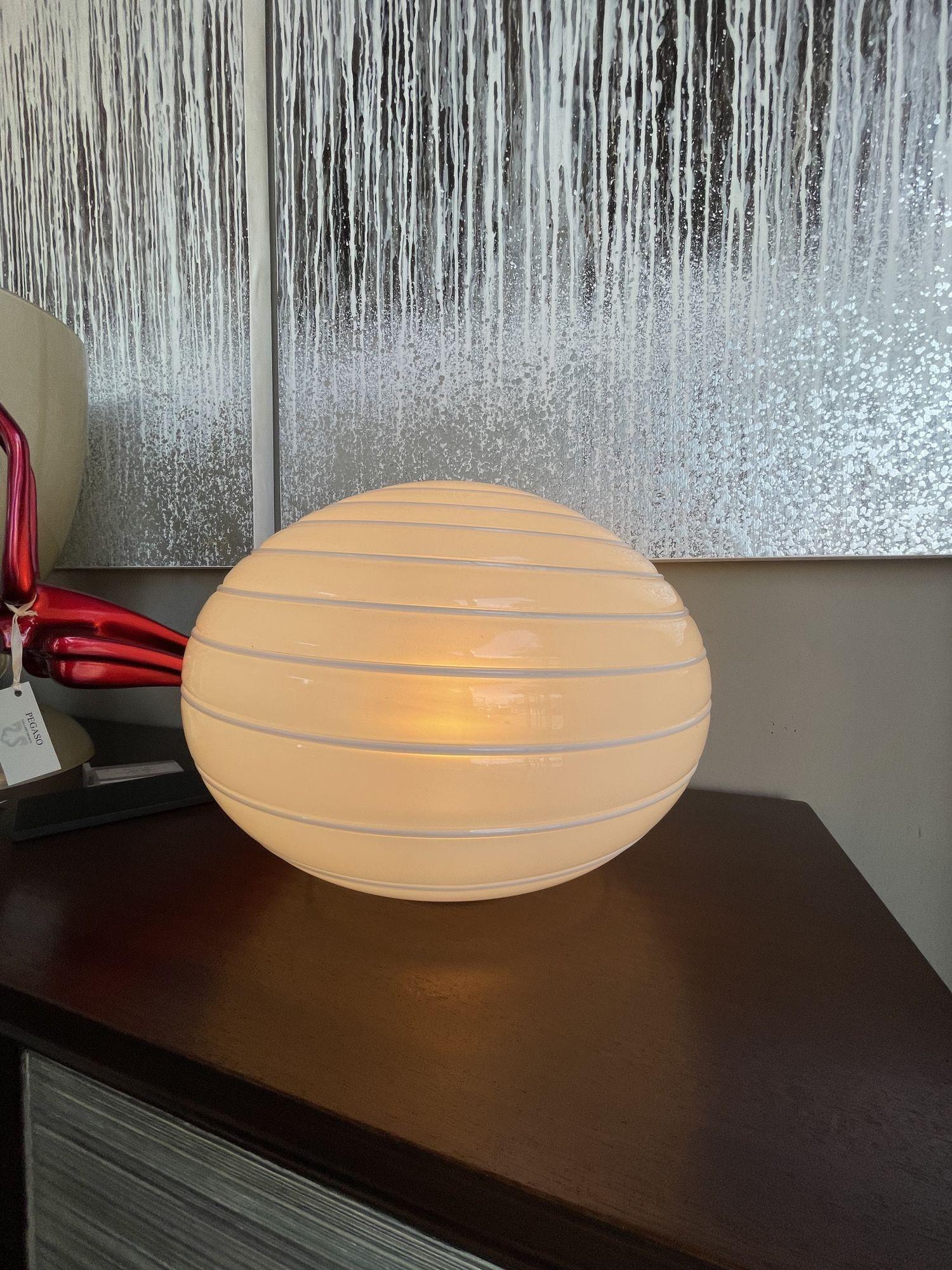 Italian Round Ball Swirl Glass Table Lamp For Sale 1