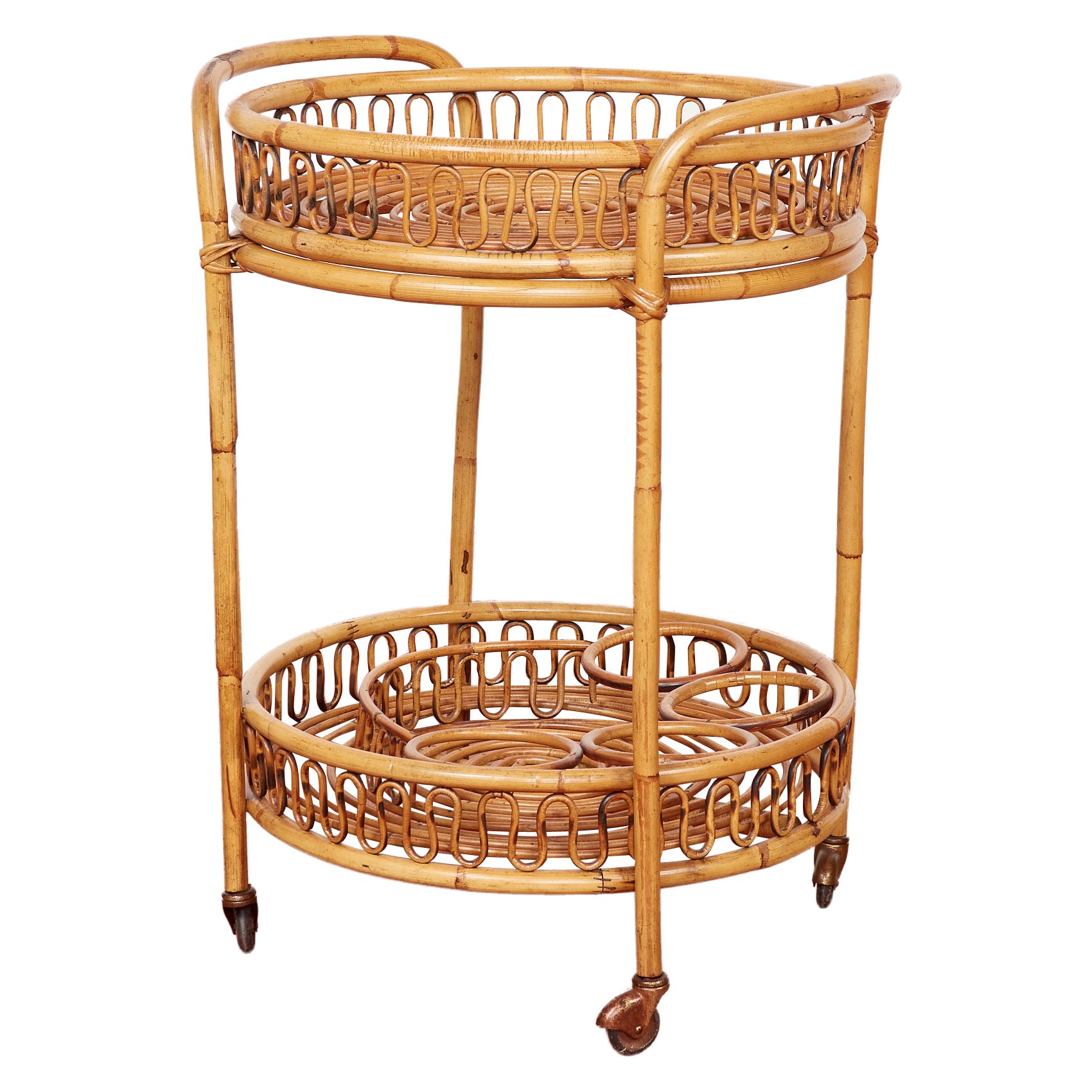 Italian Round Bamboo Bar Cart