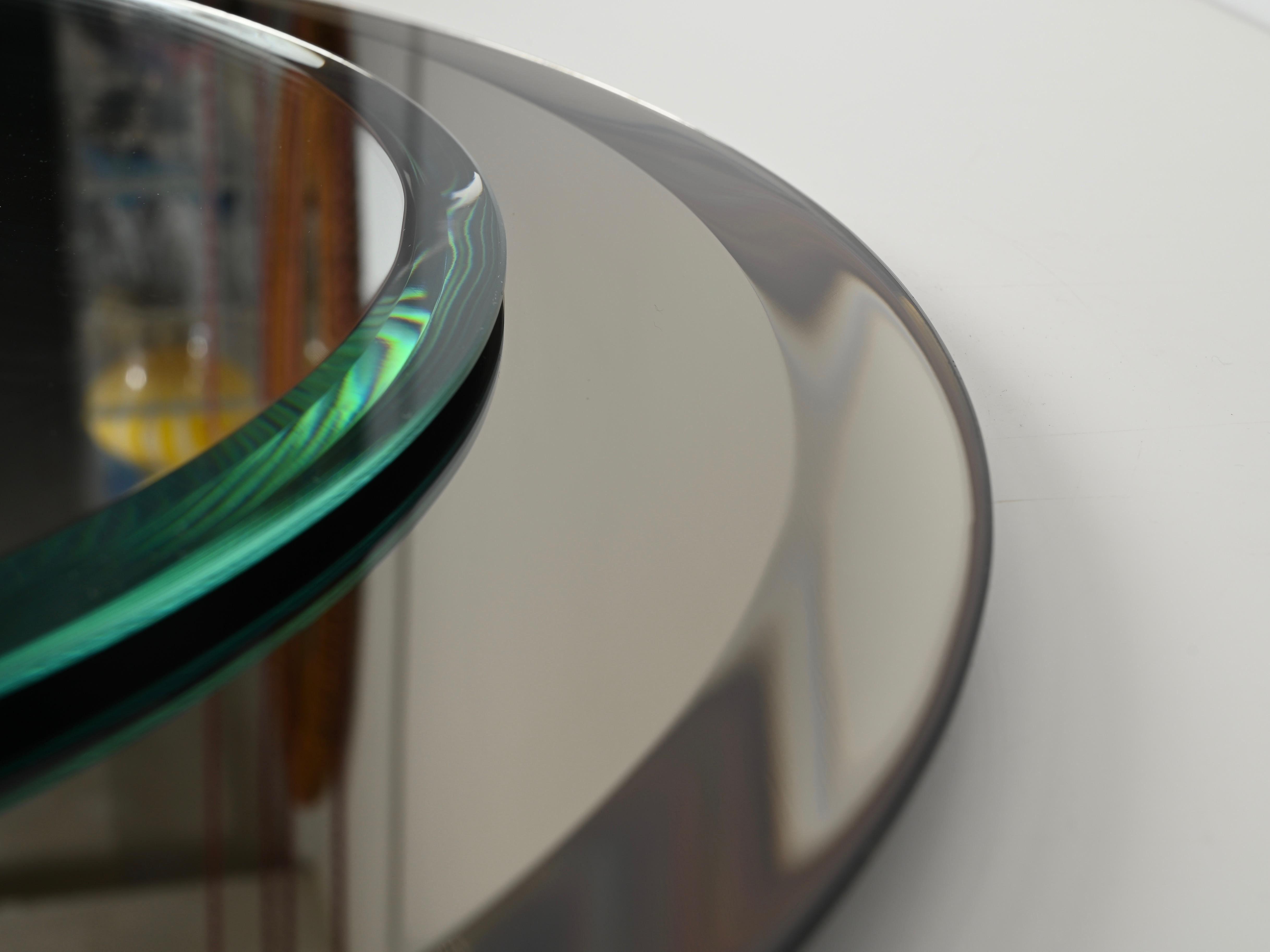 Mid-Century Modern Miroir rond italien avec cadre en cristal de bronze, Cristal Arte 1970 en vente