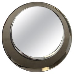 Italian Round Beveled Mirror with Bronze Crystal Frame, Cristal Arte 1970s