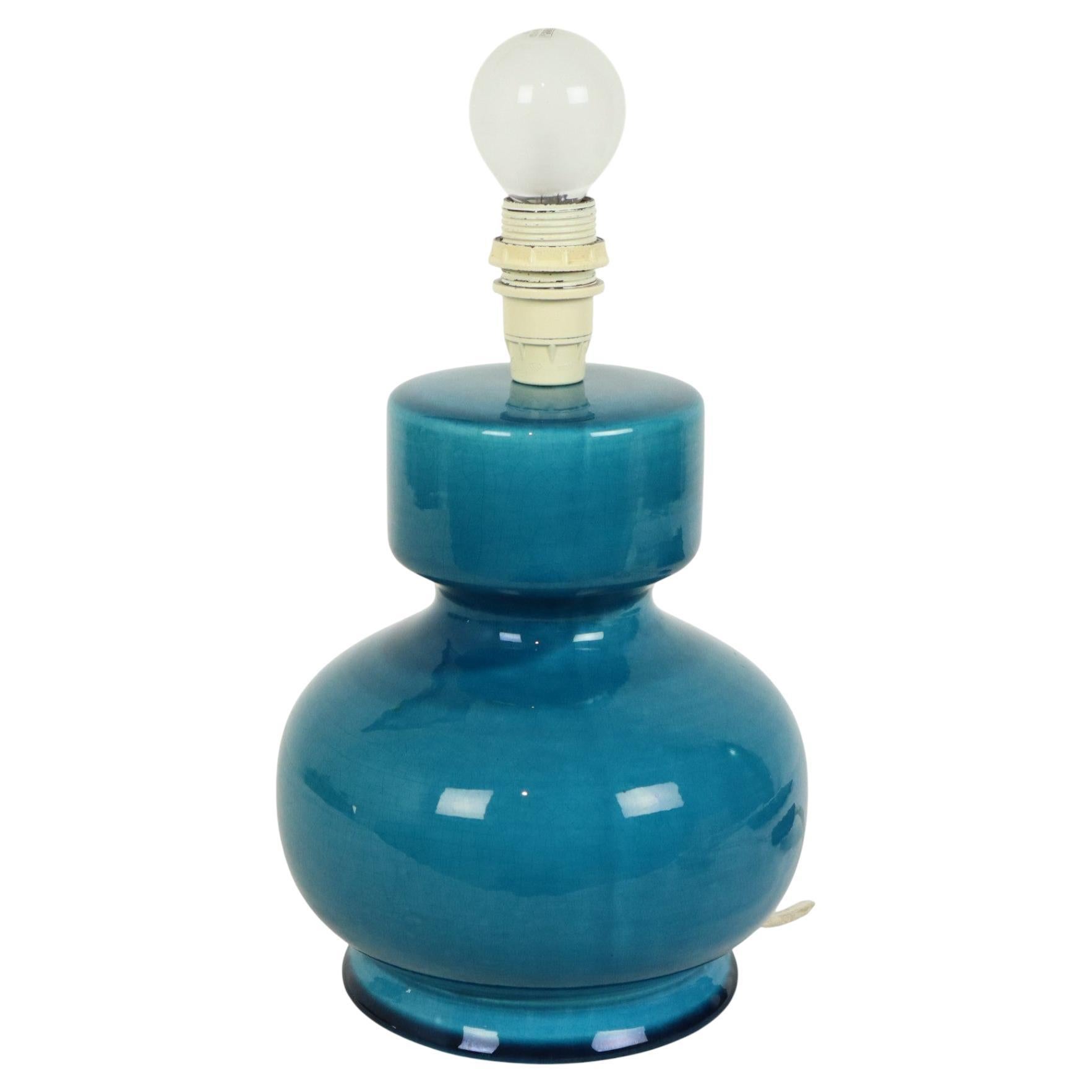 Italian Blue Ceramic Table Lamp, Crackle Finish, Vintage, 1970s, 24cm