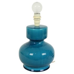 Italian Blue Ceramic Table Lamp, Crackle Finish, Vintage, 1970s, 24cm