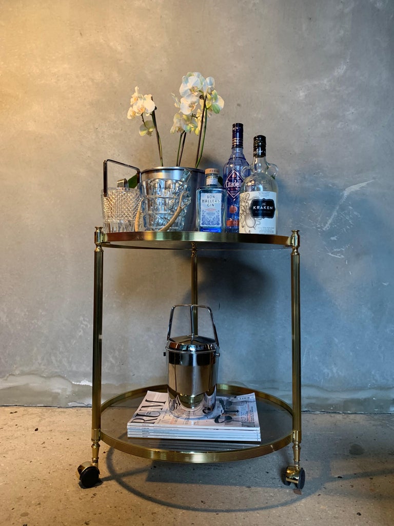 Italian Round Brass and Glass Cocktail Bar Cart at 1stdibs