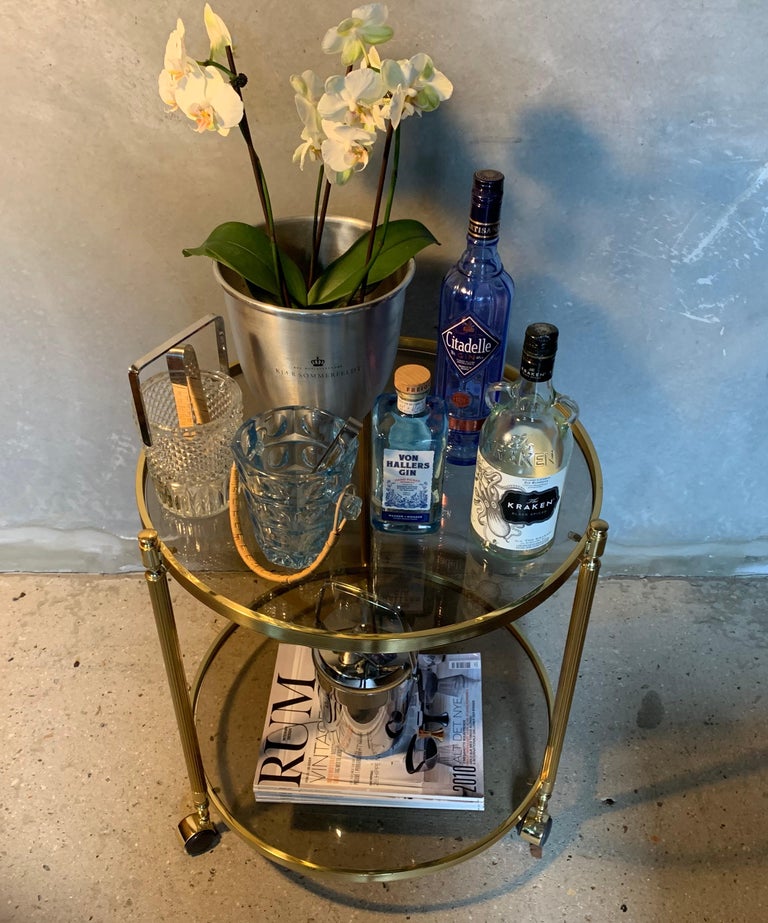 Italian Round Brass and Glass Cocktail Bar Cart at 1stdibs