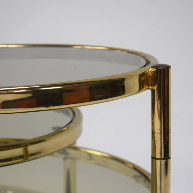Italian Round Brass and Glass Cocktail Bar Cart in Hollywood Regency
