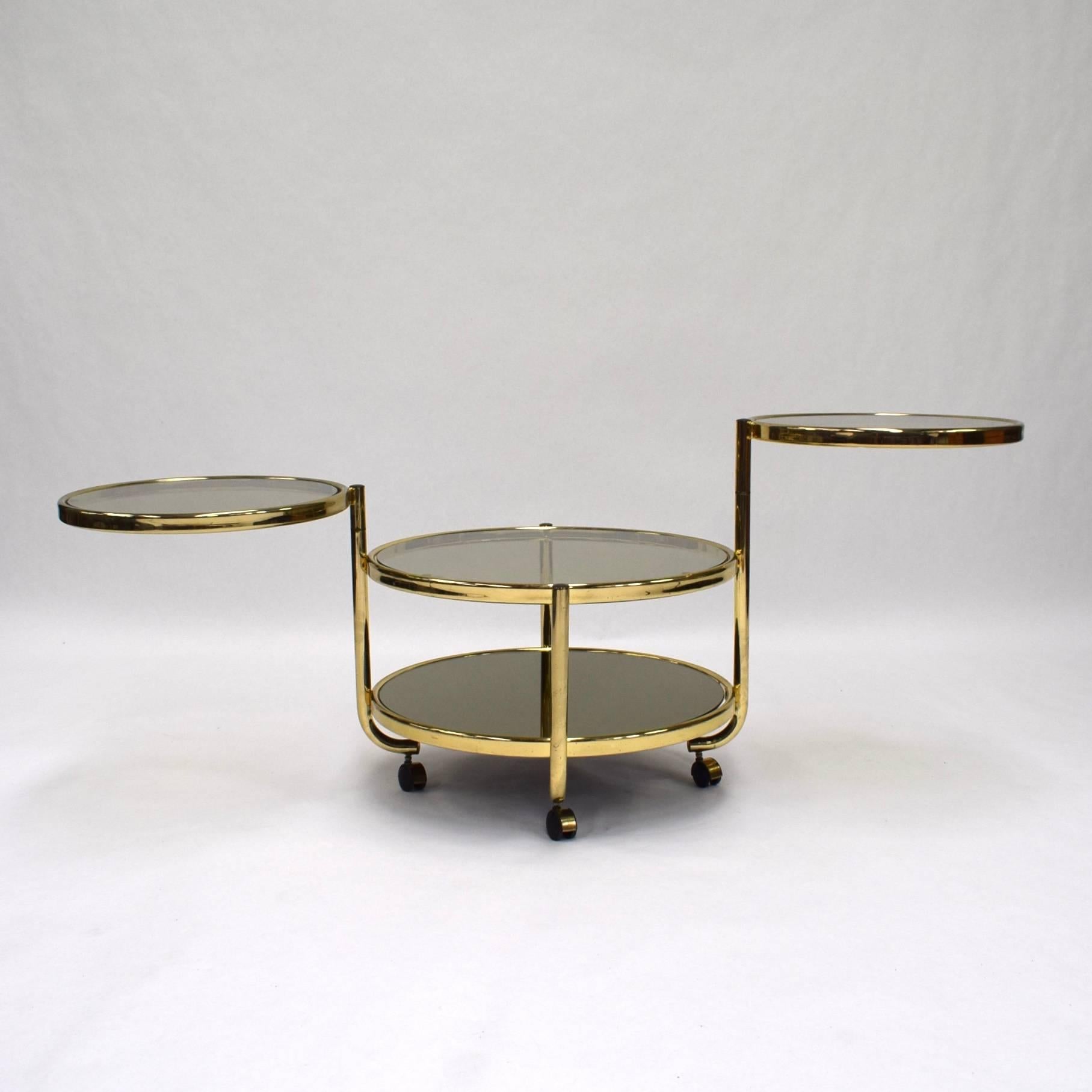 Italian Round Brass and Glass Cocktail Bar Cart in Hollywood Regency Style 1