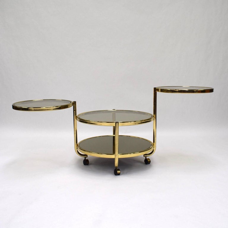Italian Round Brass and Glass Cocktail Bar Cart in Hollywood Regency