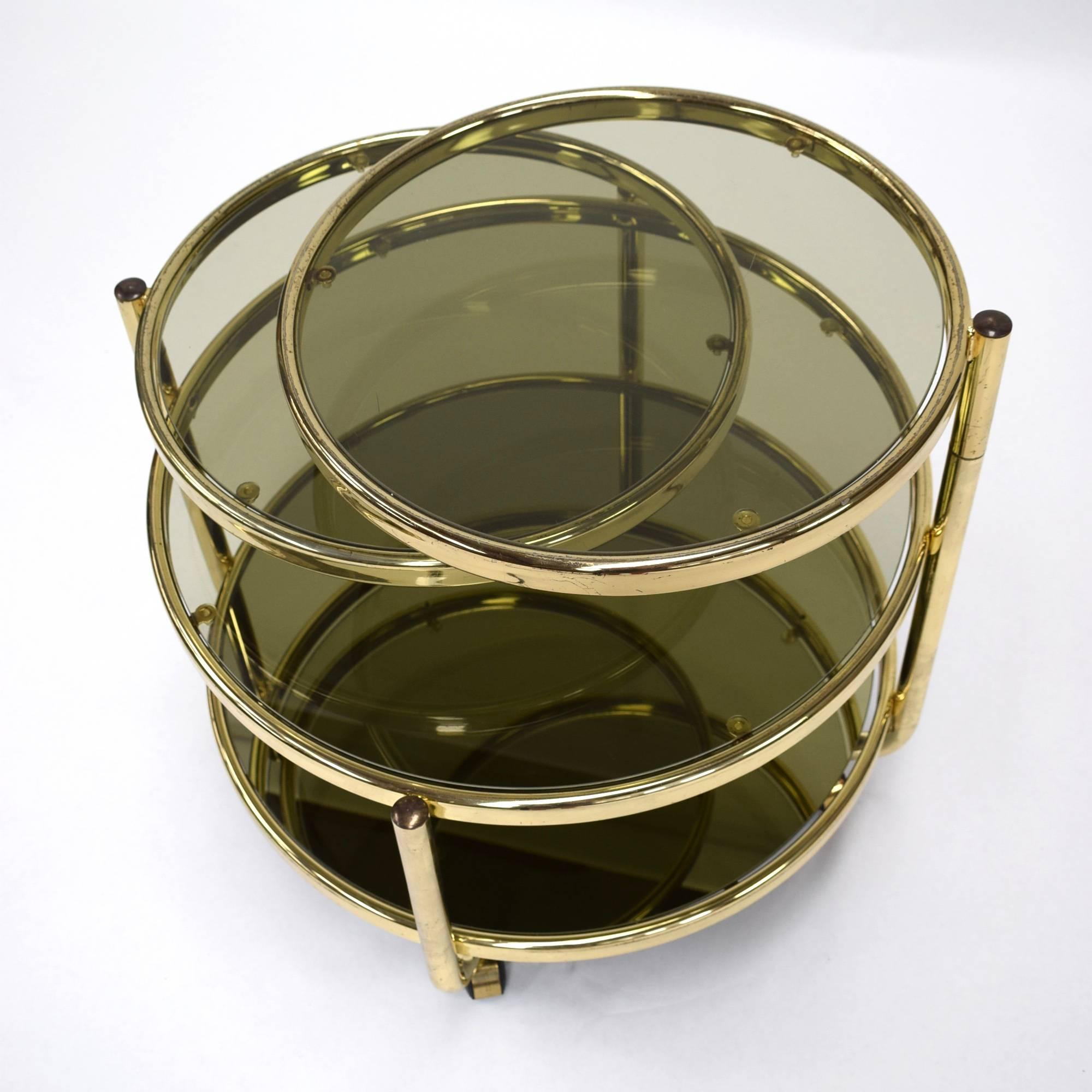 Italian Round Brass and Glass Cocktail Bar Cart in Hollywood Regency Style 2