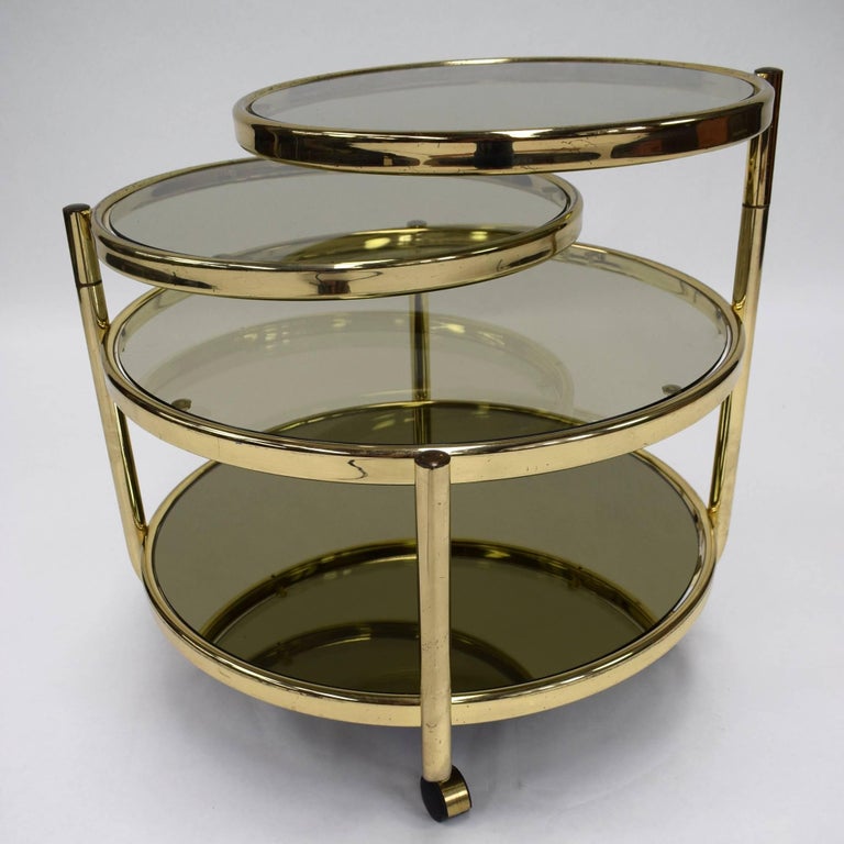 Italian Round Brass and Glass Cocktail Bar Cart in Hollywood Regency
