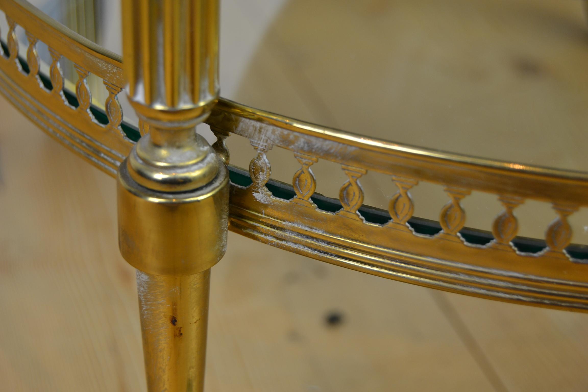 Italian Round Brass Bar Cart, Drink Trolley Cart with Removable Tray, 1950s 9