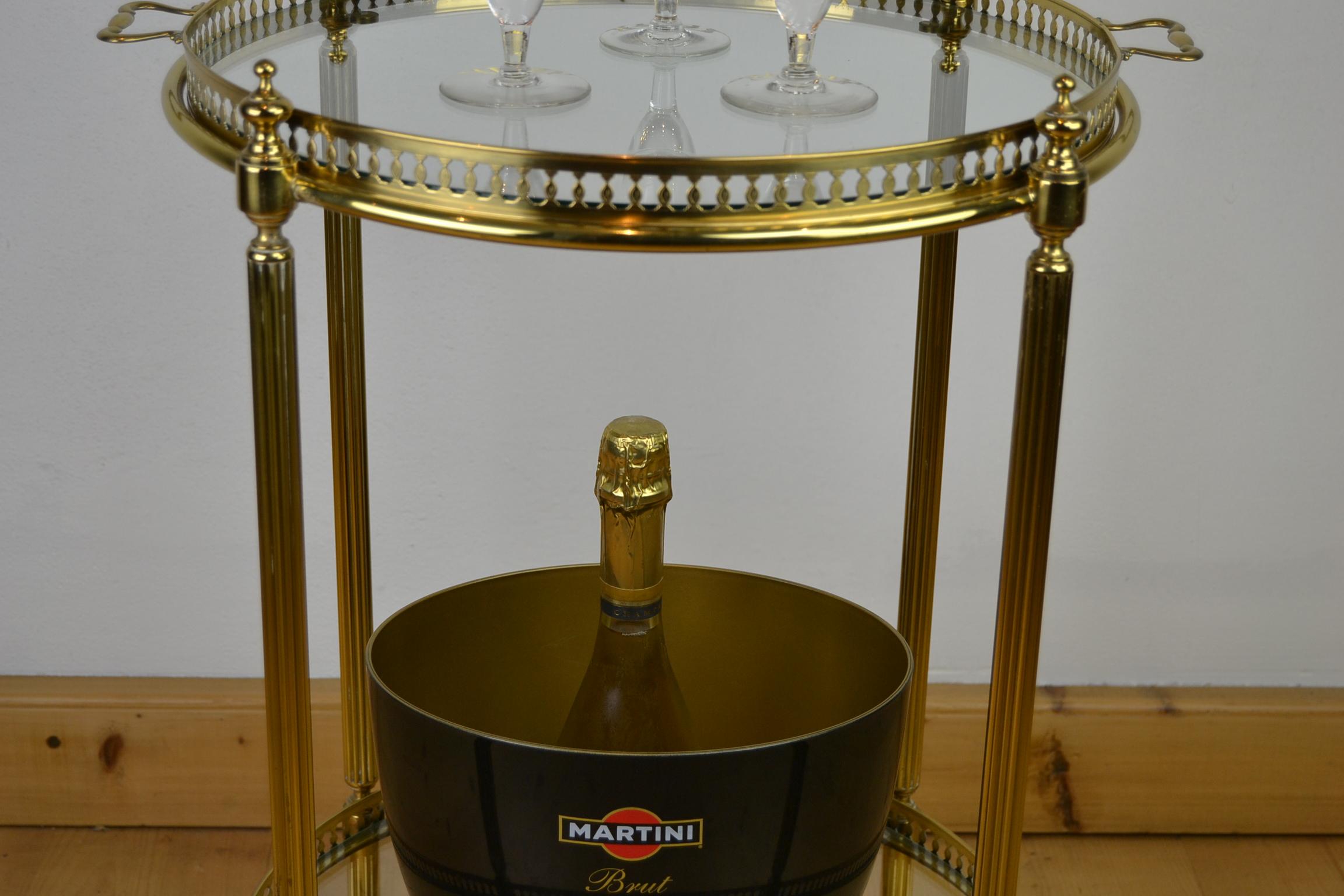 20th Century Italian Round Brass Bar Cart, Drink Trolley Cart with Removable Tray, 1950s