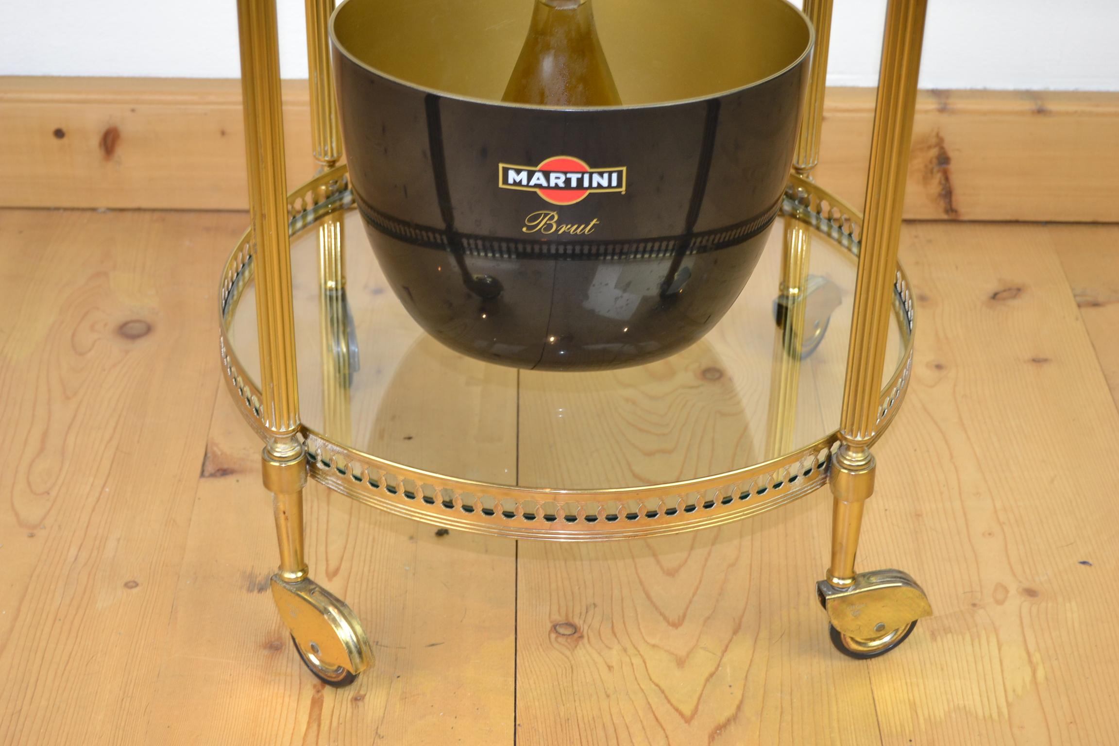 Italian Round Brass Bar Cart, Drink Trolley Cart with Removable Tray, 1950s 1