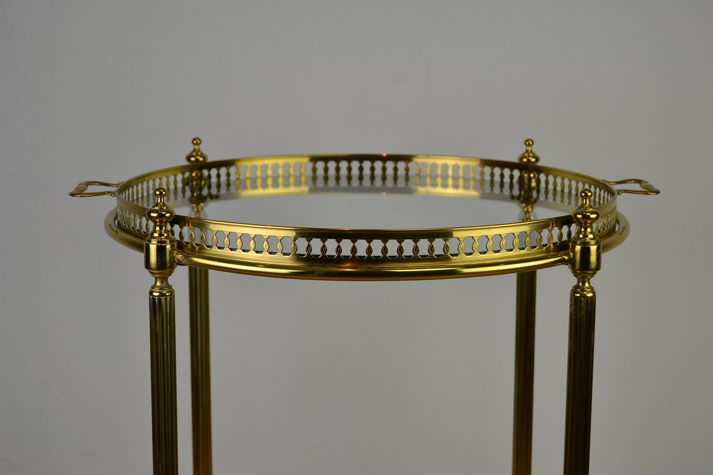 Italian Round Brass Bar Cart, Drink Trolley Cart with Removable Tray, 1950s 2