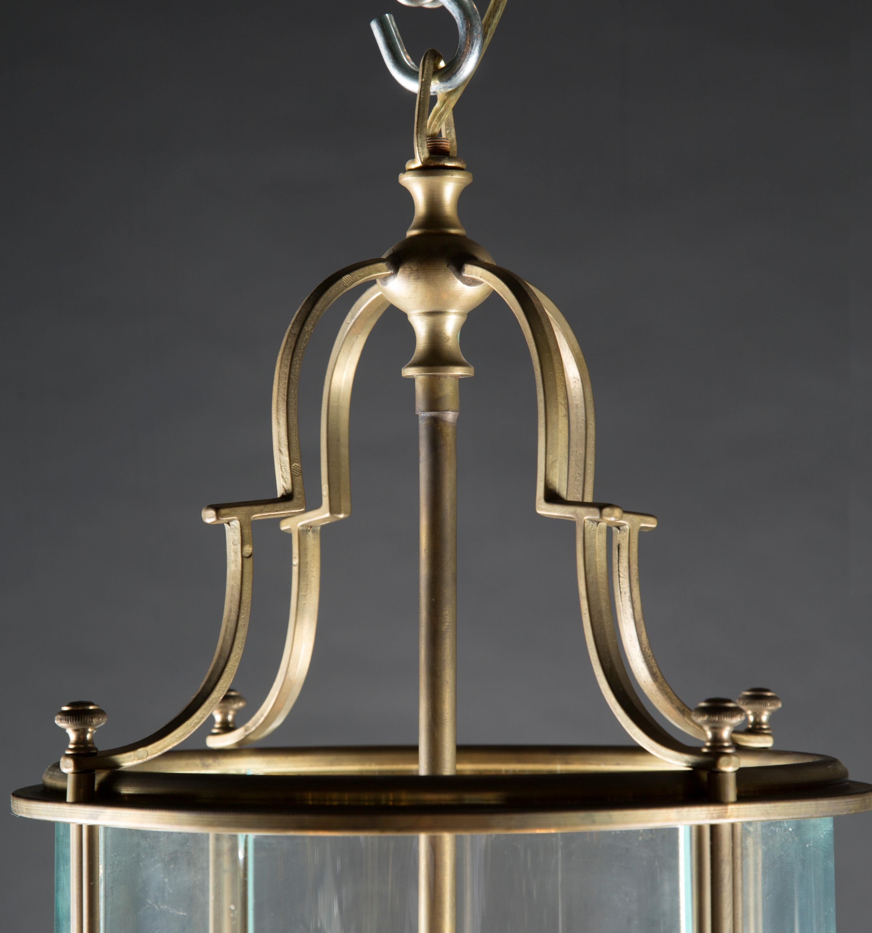 Italian Round Brass Hanging Lantern, Also Available as a Pair, Mid 20th Century In Good Condition For Sale In New Orleans, LA