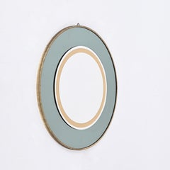 Italian Round Brass Mirror in Sage Green and Gold by Cristal Art, 1970s