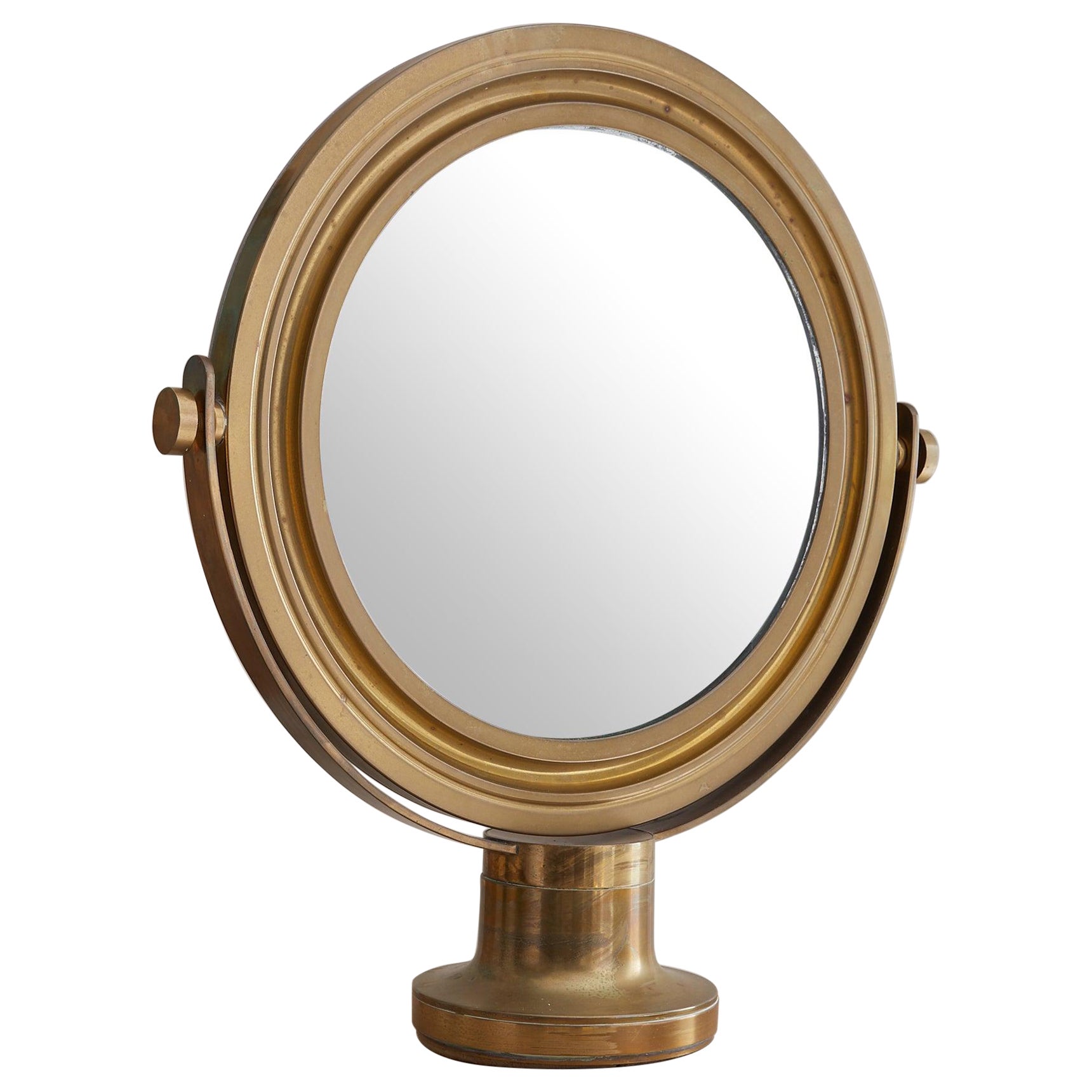 Italian Round Brass Vanity Mirror Attributed to Sergio Mazza for Artemide, 1960s