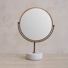 Italian Round Brass Vanity Mirror with Marble Base, 1950s